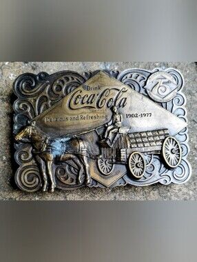 Coca Cola 75th Anniversary Bergamot Brass Belt Buckle/ Bottle opener 1976 VGE